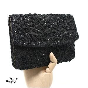 Vintage La Regal Black Beaded Clutch Purse Evening Cocktail Handbag - Hey Viv
